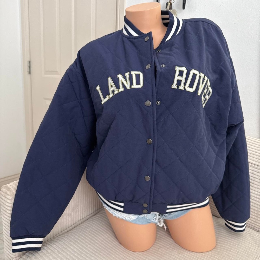 Pacsun x land Rover collab Navy quilted blue varsity bomber jacket